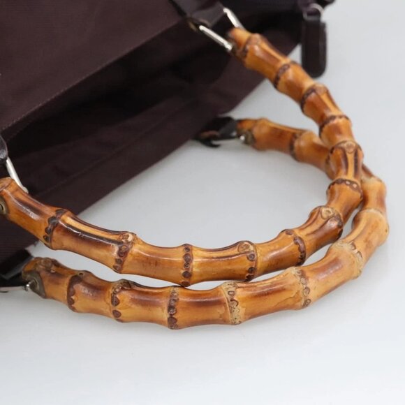 GUCCI Bamboo Hand Bag Nylon Brown Silver 002 2854 0412 5 Auth bs20650 - Picture 8 of 16